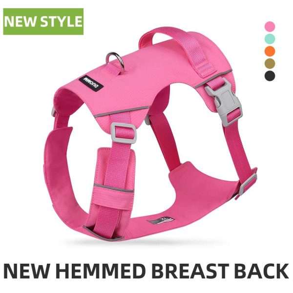 durable comfort adjustable dog harness - front view with 360° reflective strips